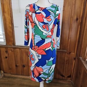 Tahari Long Sleeve Abstract Print Dress